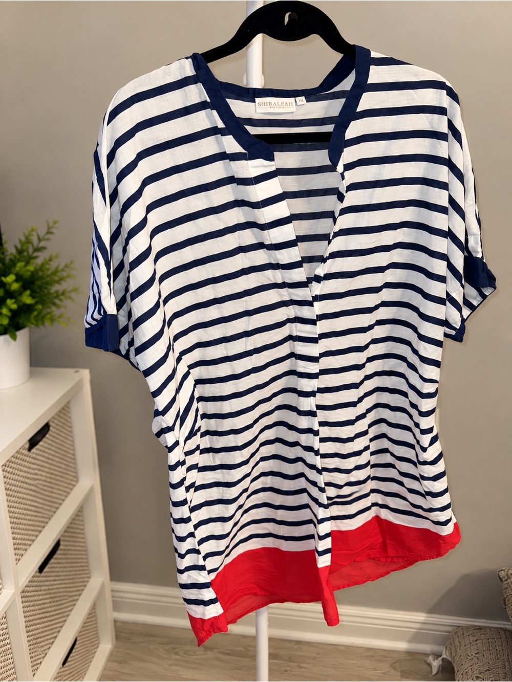 Striped Cotton Top in Blue & Red Size XL